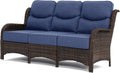 HILLGA Oversized 3-Seater Outdoor Couch with High Back and 6-Inch Cushions | Patio Chair, Wicker Sofa, Outdoor Seating, Porch Furniture, Deck Furniture, Poolside Porch Deck Yard, Lawn (Blue)