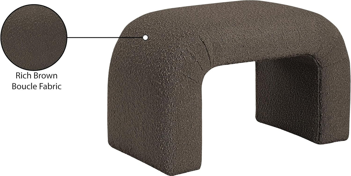 Meridian Furniture 169Brown Niagara Collection Modern | Contemporary Boucle Fabric Upholstered Bench with Rich Brown Boucle Fabric, Curved Contemporary Design, 28" W x 15.5" D x 17.5" H, Brown