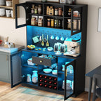 72'' Tall Kitchen Pantry Storage Cabinet with Led Light - Black Pantry Cabinet with Storage Drawers & Pegboard, Kitchen Hutches Cabinets with Wine Racks & Glass Door, Wine Bar Cabinet for Living Room