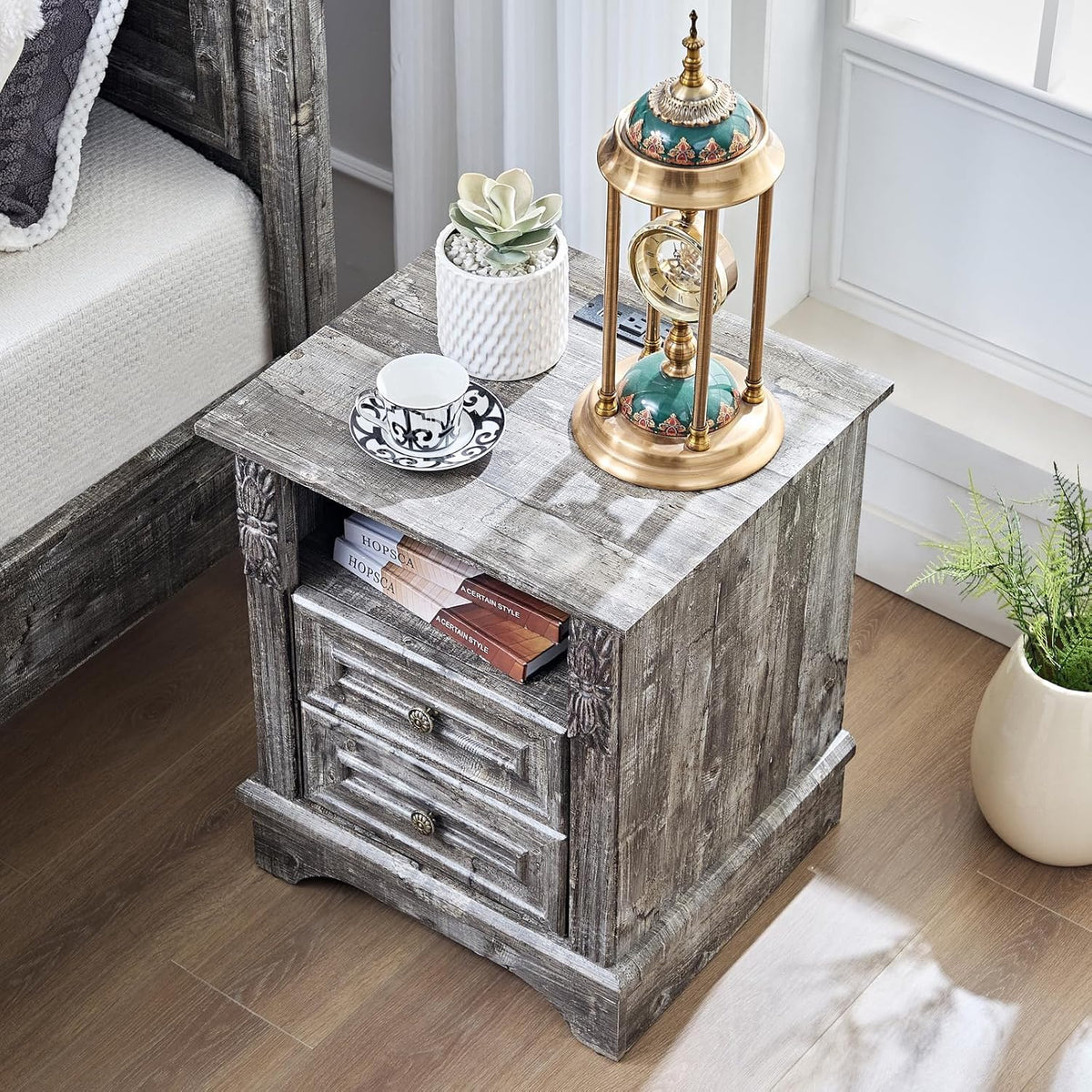 BLANKSPACE Nightstand,Farmhouse End Side Table, Night Stand,Bedside Cabinet for Bedroom, Living Room,Grey
