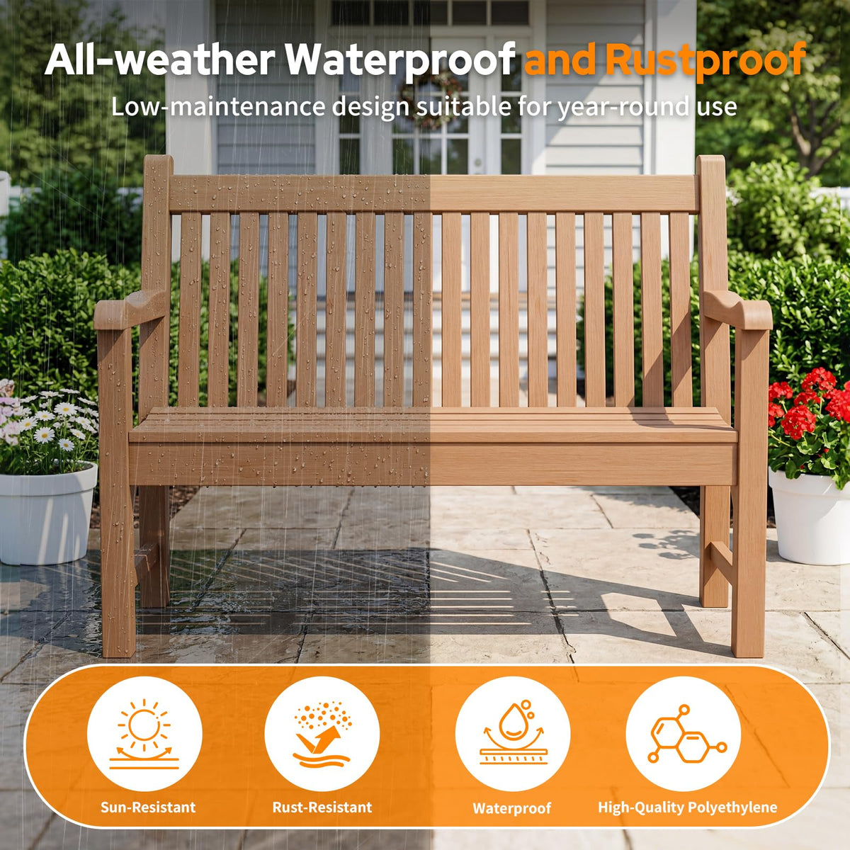 Psilvam 2-Person Outdoor Bench with 700 Lbs Weight Capacity, Teak