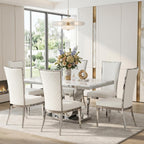 AUZ White and Silver Dining Chairs, Modern Velvet Upholstered Dining Room Chairs with High Back and Mirrored Metal Legs for Restaurant Kitchen, Set of 2