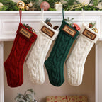 CARAKNOTS Personalized Christmas Stockings 4 Pack Knit Christmas Stockings with Names Tag Patches Vintage Rustic Farmhouse Boho 18" Large Red Green White Knitted Xmas Stocking for Family Kids