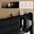 Queen Size Bed Frame with 59'' Tall Headboard with Readlight, Black