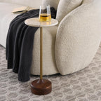 Round Accent Drink Table, Crafted with Genuine Marble Tabletop, Brass Support Frame and Solid Wood Base with Ready-to-Use Design(Single-White)