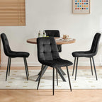 Homedot 37-Inch Round Kitchen Dining Room Table Set for 4, Modern Mid-Century Brown Dining Table with Black Velvet Chairs Set, Small Dining Set for Restaurant/Dining Hall