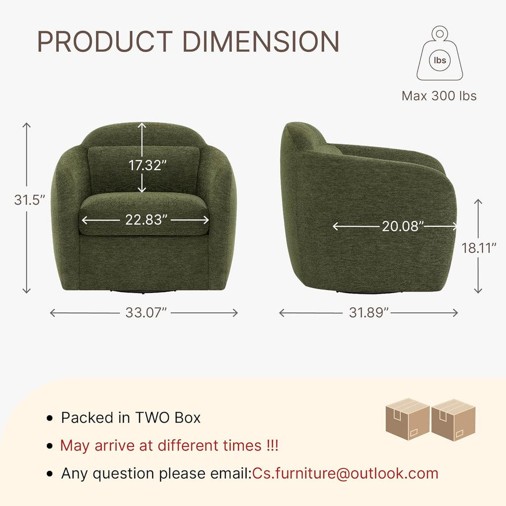 360° Swivel Accent Chair Set of 2, Comfy Upholstered Barrel Chairs with Pillow, High Back for Bedroom Living Room, Reading Room,Moss Green