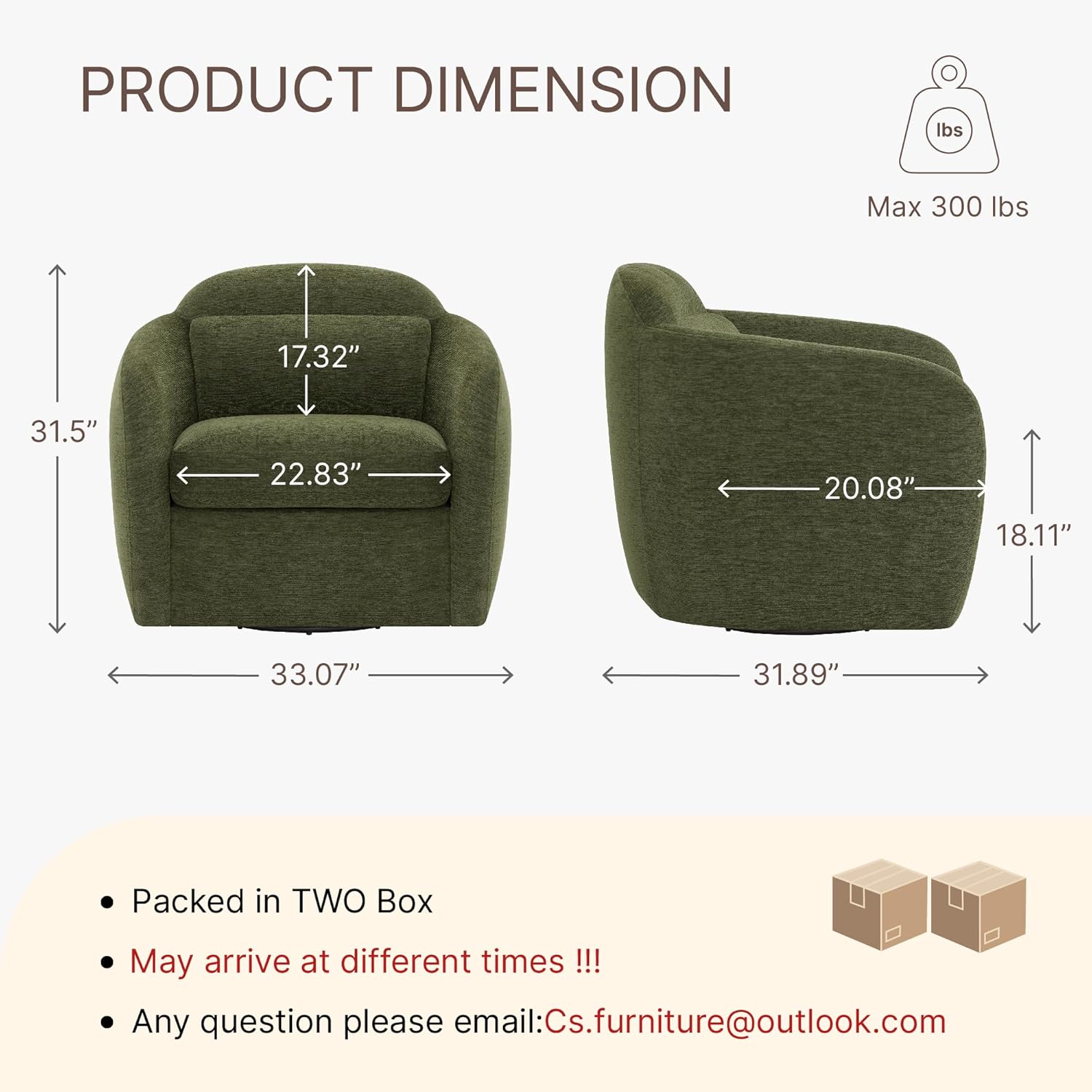 360° Swivel Accent Chair Set of 2, Comfy Upholstered Barrel Chairs with Pillow, High Back for Bedroom Living Room, Reading Room,Moss Green