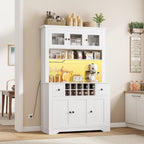 68.7 " Pantry Cabinet with LED Light and Charging Station, Kitchen Pantry Storage Cabinet with Countertop, Large Kitchen Hutch with Wine Rack & Adjustable Shelves for Dining Room, Living Room