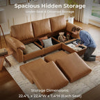 SITJOY Faux Leather Modular Sectional Sofa with Storage, Mid Century Modern Sectional Couches for Living Room, 11.8" Wide Armrests, 96" Wide 3 Seater L Shaped Couch with Chaise, Brown