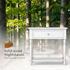 Solid Wood Nightstand with Charging Station, Traditional End Table with Drawers and Open Shelf, Bedside Table with Storage, Modern Side Table for Bedroom Set of 2, White