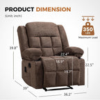 HAOMARKETS Manual Recliners with Massage and Heat for Adults, Classic Breathable Fabric Recliner Chair with 2 Cup Holders & Side Pockets, Overstuffed Heavy Duty Reclining Sofa for Living Room,Brown
