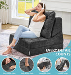 Hobestluk Sofa Couch Folding Sofa Bed Comfy Floor Lounger Convertible Sofa with Removable Cushion Couches for Small Spaces Foldable Mattress for Living Room Bedroom or Office (Chenille Grey, Large)