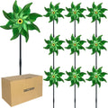 10 PCS Reflective Pinwheels for Yard and Garden Bird Devices Pre-Installed Sparkly Wind Spinner Deterrent to Scare Birds Away from Yard Patio Farm (Green)