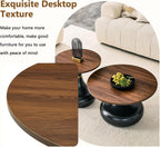 Nesting Coffee Table Set of 2, Modern Rustic Round Wood Center Table Set | French Luxury Circle Tea Table Set with Pedestal Base for Living Room, Apartment, Bedroom, Reception Room, Black and Walnut