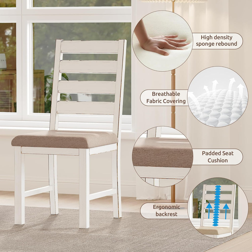 59" Dining Table Set Farmhouse Rectangular White Kitchen Room Table & Chairs Set Solid Wood Stable Space Saving Easy Clean (1 Bench& 4 Chairs)