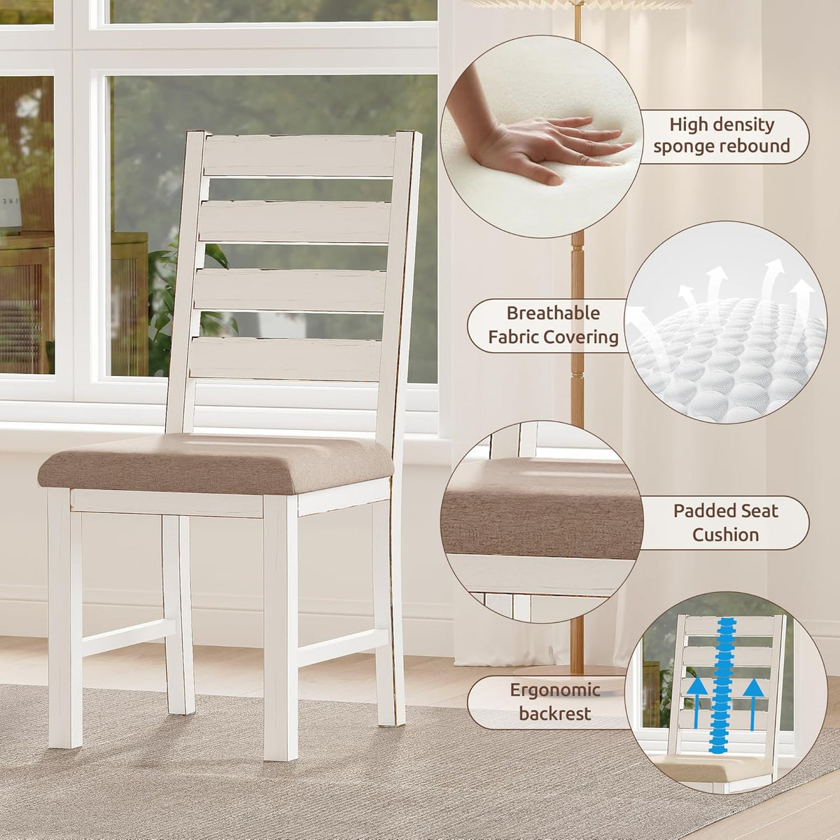 59" Dining Table Set Farmhouse Rectangular White Kitchen Room Table & Chairs Set Solid Wood Stable Space Saving Easy Clean (1 Bench& 4 Chairs)