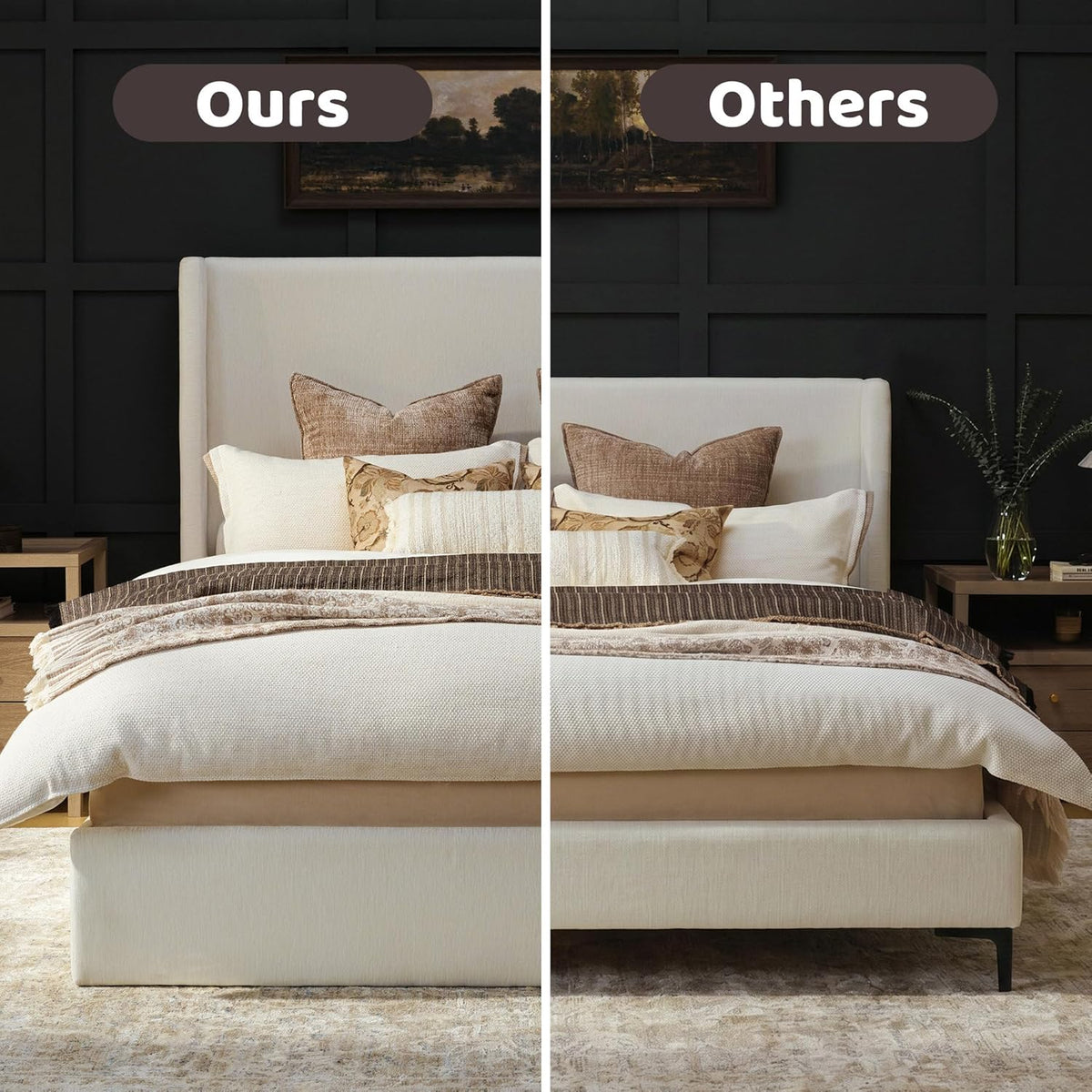 RECCI King Size Upholstered Platform Bed Frame with Tall Wingback Headboard