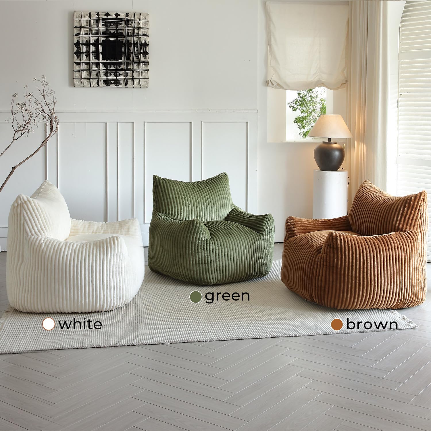 Giant Brown Bean Bag Chairs for Adults & Teens, Soft Corduroy Beanbag | 30 lbs Filler Foam| Armrests & Back Support| Vacuum-Compressed Lounge Chair| For Reading, Gaming, Bedroom, Living Room, Dorm