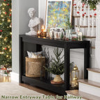 Besiost 47" Farmhouse Wood Entryway Table Narrow Console Table with Storage Behind Couch Sofa Table with Shelves for Entry Way with Open Storage, Easy Assembly, Embossed Wood Grain Black