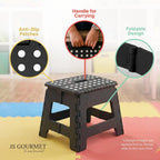 JS Gourmet Folding Step Stool - Set of 2, Sturdy Plastic Stool 9-inch | Lightweight Non Slip, Holds Up to 300 lbs, Collapsible Stool for Kitchen, Bathroom, Garden, & Camping Use - White