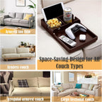 Nnewvante Couch Insert Tray, 2-in-1 Insert & Flat Sofa Organizer Bamboo with 4 Compartments,Fits Seat Gaps or Ottomans,for Snacks, Drinks, Remotes,15.35x9.84-inch,Brown