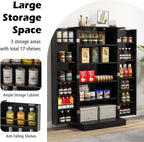 GiantexUK Kitchen Cupboard, Wooden Buffet Pantry Cabinet with 17 Shelves and 2 Doors, Multifunctional Storage Organizer for Living Room Dinning Room (Black, 60 x 40 x 120cm)