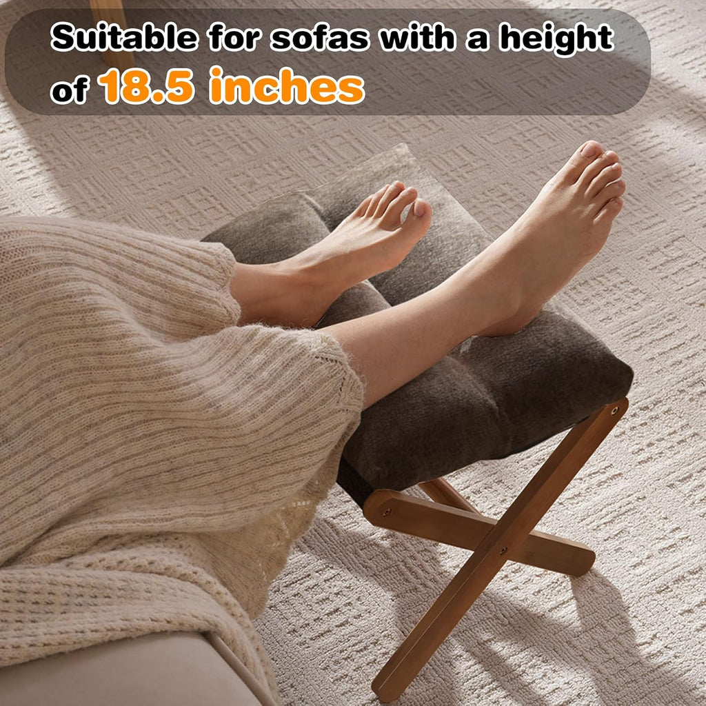 Baveke Ottoman Foot Rest- Bamboo Foldable Stool, Foot Stools Small Ottman with Upholstered & X Legs, Folding Stool for Makeup, Bedroom and Living Room, FSC-Certified (Small Brown)