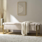 Modern Storage Ottoman Bench with Gold Metal Legs Upholstered Footrest End-of-Bed Bench with Hidden Storage, Hallway and Entryway Beige