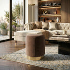 SAFAVIEH Couture Collection - Elsworth Brown Velvet Ottoman with Brass Base, Modern Accent Seat, Fully Assembled (SFV3558F)