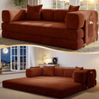 78.8" Convertible Futon Sofa Bed, Couch for Living Room | Corduroy Loveseat Sleeper Sofa, Modular Futon Couch with Storage Pocket, Pull Out Couch No Assembly | Rust Red