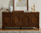 LKTART 65" Mid Century Sideboard Buffet Cabinet with Solid Wood Legs,Accent Storage Cabinet Credenza with 4 Doors for Living Room,Entryway,Kitchen(Walnut)
