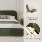 Merax King Boucle Fabric Platform Bed with Curved Headboard, Olive Green