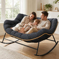 SWITTE Double Rocking Papasan Chair Outdoor, Indoor Oversized Wicker Egg Loveseat with Thick Cushion, Heavy Duty 2 Person Patio Lounge Rocker for Balcony, Porch, Indoor Bedroom, Dark Grey