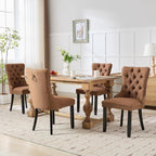 Espresso Brown Mid Century Modern Dining Chairs Set of 4, Linen Upholstered Kitchen & Dining Room Chairs with Nailhead Trim & Solid Wood Legs, Elegant Sillas De Comedor (Coffee, 4 Pcs)