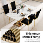 Modern Dining Chairs Set of 4, Black Velvet Woven Kitchen Chair with Golden Metal Legs, Upholstered Cushion & High Back Design, Mid-Century Dining Chairs for Kitchen, Living Room