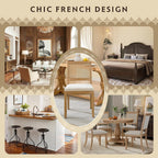SoarFlash French Dining Chairs Set of 4, Vintage Louis Dining Chairs with Rattan Backrest, Wooden Framehouse Chairs for Living Room, Kitchen, Restaurant, Beige