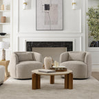 KINWELL 34" W Boucle Swivel Barrel Chairs with Pillow Set of 2, Taupe | No Assembly Round Sherpa Upholstered Armchairs Accent Chairs Single Sofa Chairs with Toss Pillow for Living Room and Bedroom