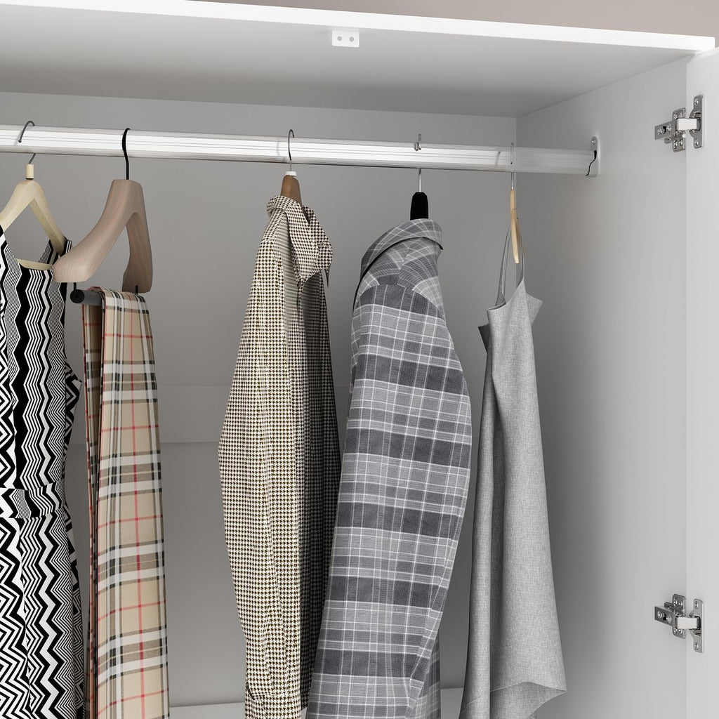 FUFU&GAGA Wardrobe with Mirror Door & Drawers, White Mirror Wardrobe Closet