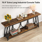 Tribesigns 70.9 inch Extra Long Console Table, Industrial Sofa Table Behind Couch with 2 Tier Storage Shelf, Narrow Entryway Hallway Accent Table for Living Room, Rustic Brown