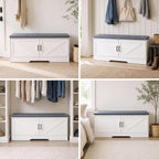 NEWBULIG Shoe Bench with Storage for Entryway, 39.4" Shoe Storage Bench | Modern Farmhouse 2-Doors Hidden Shoe Organizer Bench with Padded Cushion Seat & Adjustable Shelves for Mudroom Bedroom White