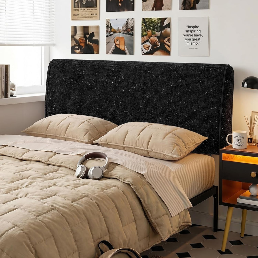 Pinmoco 4.7" Upholstered Headboard for Queen Size Bed, Height Adjustable and Ergonomic Headboard, Easy Assemble, Sturdy and Durable, Starry Night Black