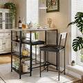 3-Piece Dining Table Set with Storage Shelves and 2 Upholstered Chairs, MDF & Iron Frame Small Kitchen Table for Apartment, Studio