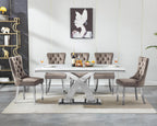 68" Marble Dining Table Set for 6, Modern Rectangle Dining Room Table Set for 6, Luxury White Silver Marble Kitchen Table and Chairs Set of 6 for Living Room,Kitchen