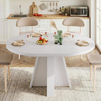 iPormis 43.3in-59in Extendable Round Dining Table for 4-6, Modern Wooden Kitchen Table for Dining Room, Adjustable Size Oval Circle Dinner Tables Furniture for Kitchen Living Room, White
