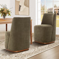 Chenille Rolling Dining Chairs with Casters Set of 2, Modern Upholstered Kitchen & Dining Room Comfortable Decorative Chairs, for Bedroom Reading Room Living Room, Green