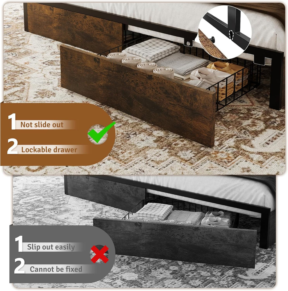 Belffin King Size Bed Frame with 6 Storage Drawers and Carving Headboard