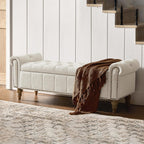 HULALA HOME Farmhouse Upholstered Storage Bench, End of Bed Bench with Vintage Button Tufted Design(Ivory)