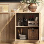 67 Inch Fluted Oak Buffet Cabinet Sideboard with 6 Doors, Large Wood Credenza Storage Cabinet, Mid Century Modern Sideboard for Kitchen and Living Room, 67"×31.5"×15.7"