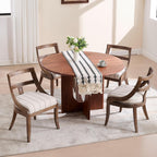 LZAREAL Modern Farmhouse Dining Chairs Set of 4 Mid Century Upholstered Dining Chair with Wooden Curved Back Kitchen Chairs for Dining Room Restaurant Cafe, Brown Walnut Colored-Linen Khaki Stripe